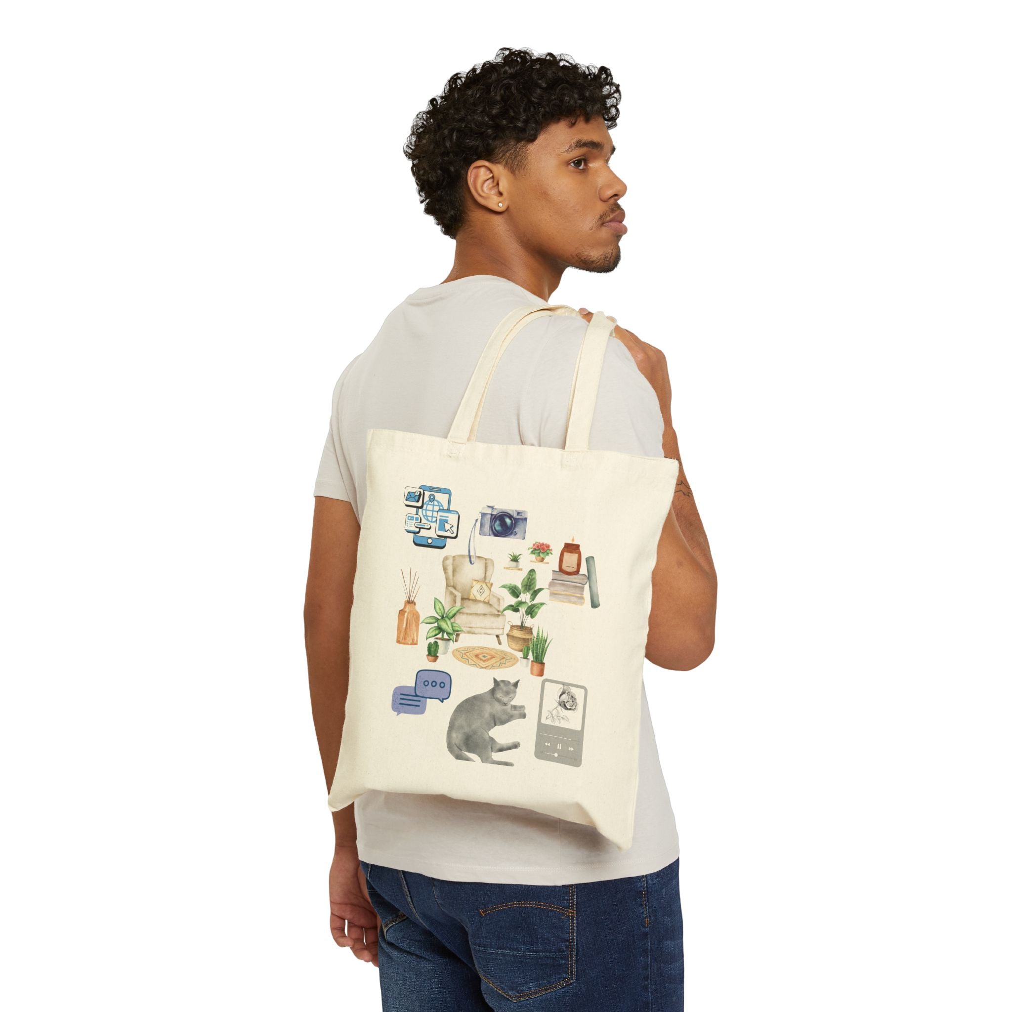 Canvas Tote Bag — Cozy Home Collage & “Trust the Process” Cat Tote