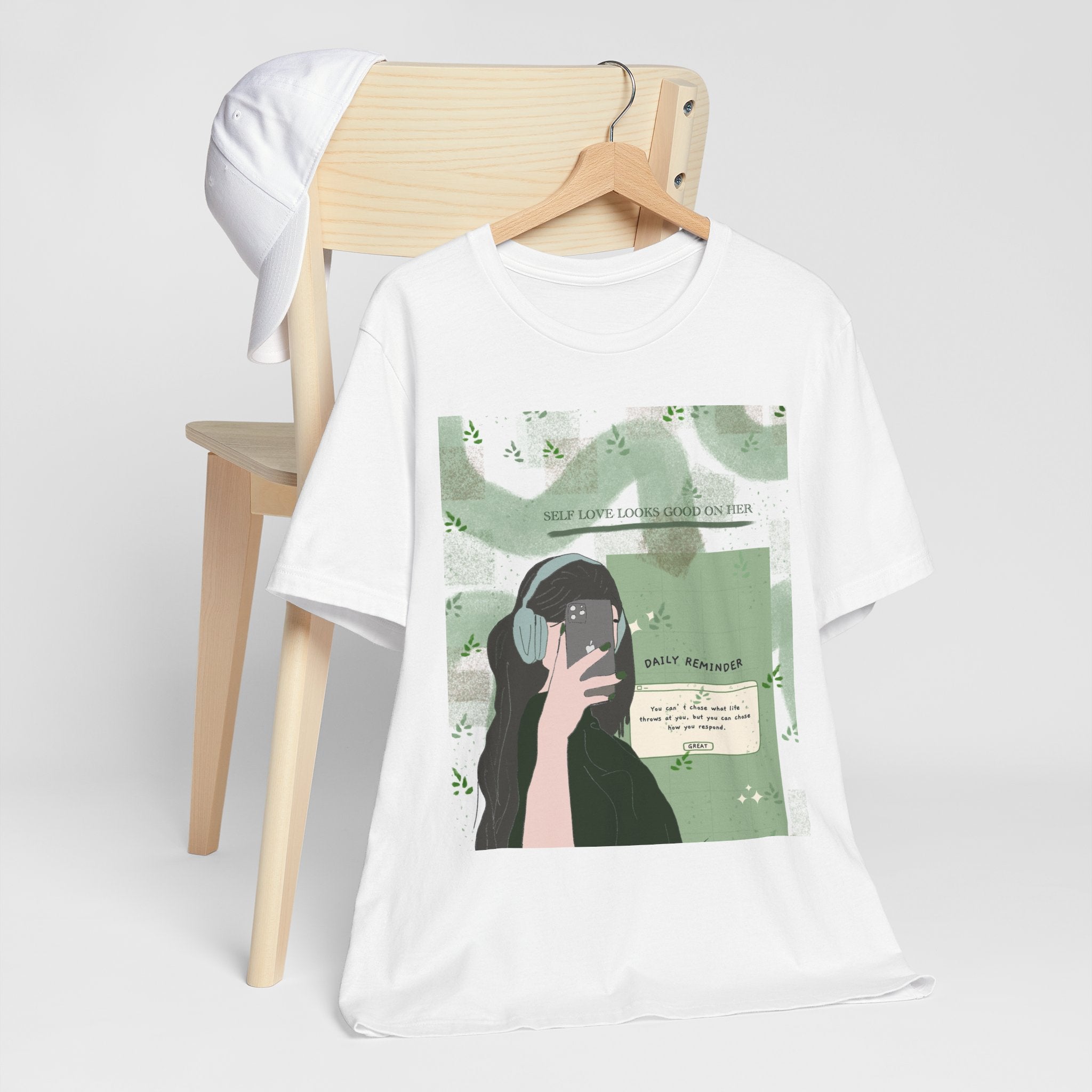 Aesthetic Green Girl Graphic Tee — "Deep Reminders" Self-Care T-Shirt
