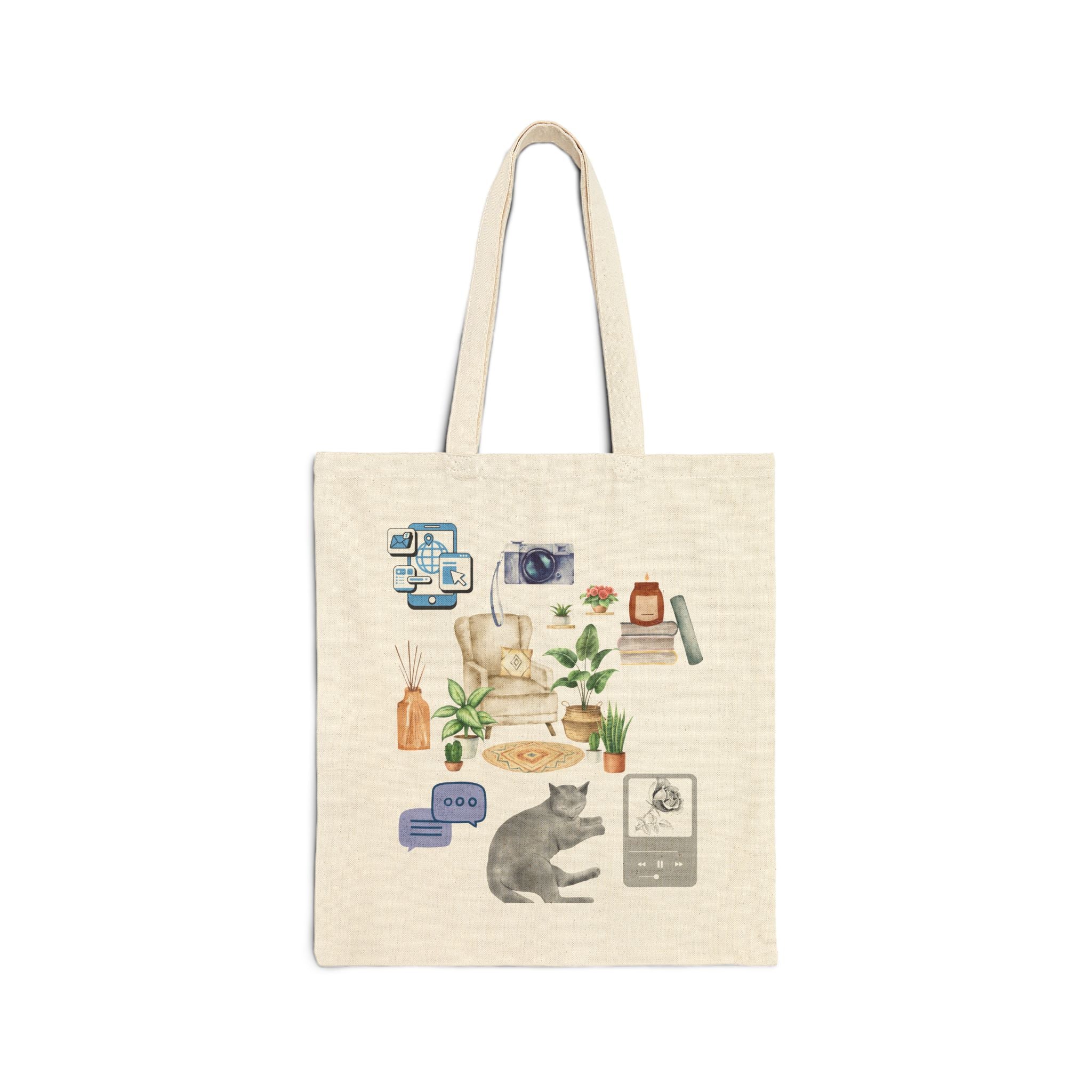 Canvas Tote Bag — Cozy Home Collage & “Trust the Process” Cat Tote