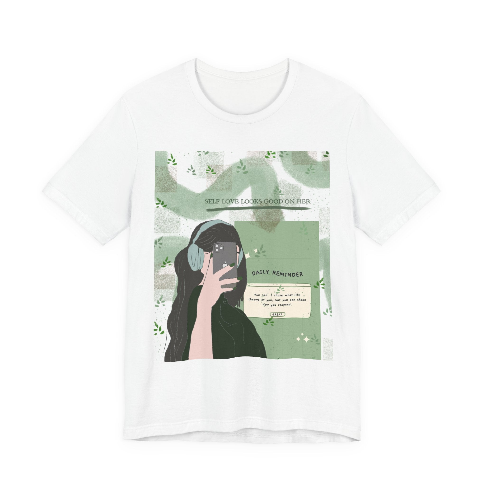 Aesthetic Green Girl Graphic Tee — "Deep Reminders" Self-Care T-Shirt