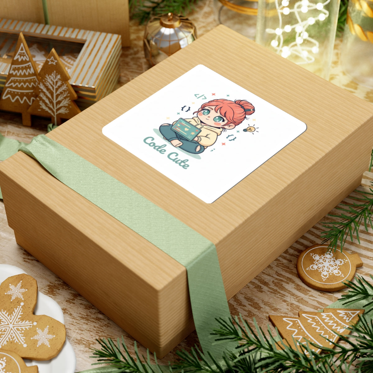 Code Cute Sticker — Kawaii Girl Programmer Laptop Vinyl Kiss-Cut