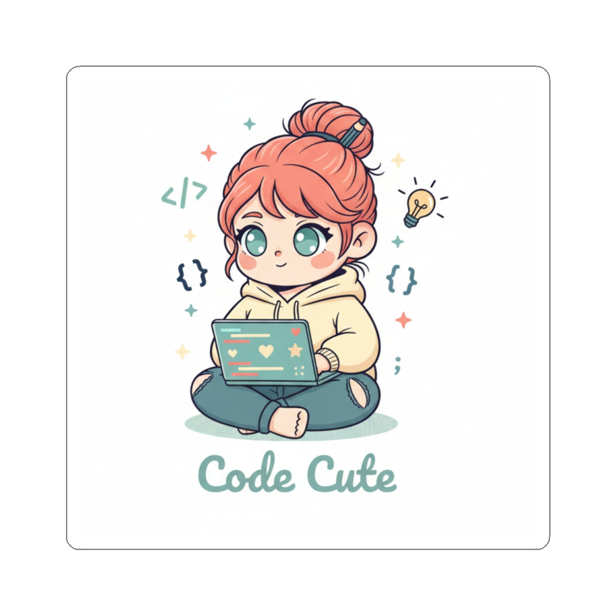 Code Cute Sticker — Kawaii Girl Programmer Laptop Vinyl Kiss-Cut